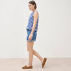 D&eacute;bardeur ray&eacute; col rond en coton bleu femme