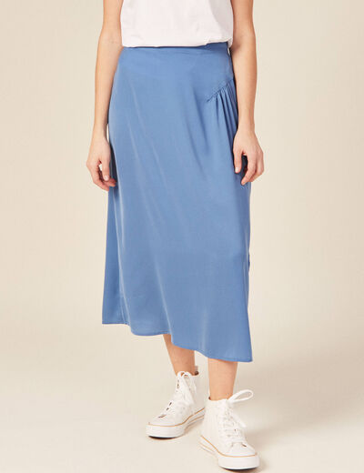 Jupe longue évasée satin bleu femme