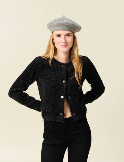Gilet manches longues gris foncé femme