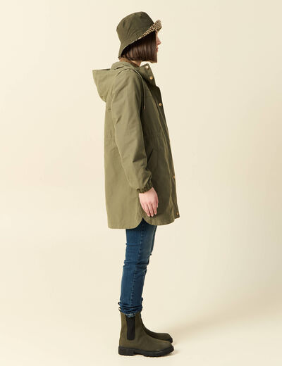 Parka longue à capuche vert kaki femme