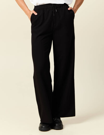 Pantalon large élastiqué noir femme