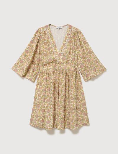 Robe fluide col v manches courtes vert femme