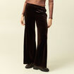Pantalon large taille haute en velours marron fonc&eacute; femme