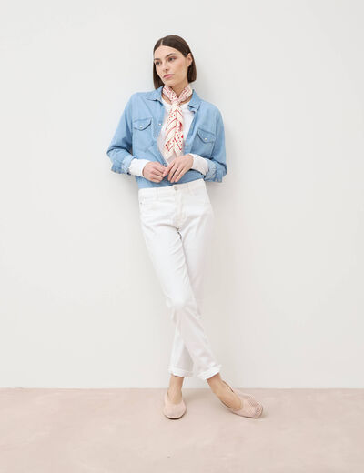 Jeans girlfriend taille haute denim blanc femme