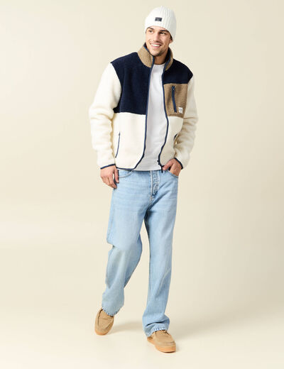 Sweat zippé col montant ecru homme