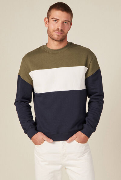 Sweat manches longues col rond taupe homme