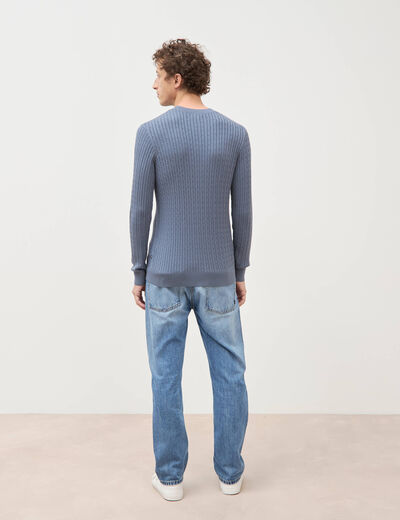 Pull col rond bleu gris homme
