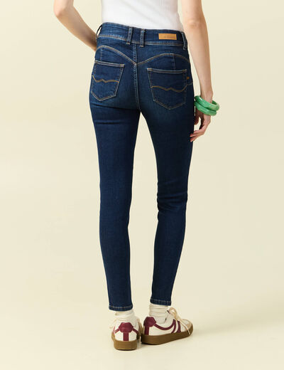 Jeans skinny 7/8&egrave;me taille haute denim brut femme