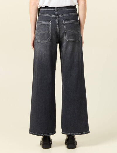 Jeans wide leg taille haute denim gris femme