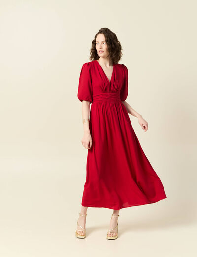 Robe longue évasée rouge foncé femme