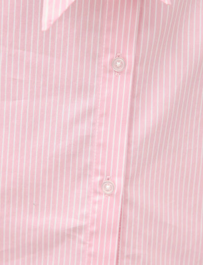 Chemise droite col noeud manches longues rose poudr&eacute;e femme