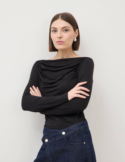 T-shirt ajust&eacute; manches longues bardot noir femme