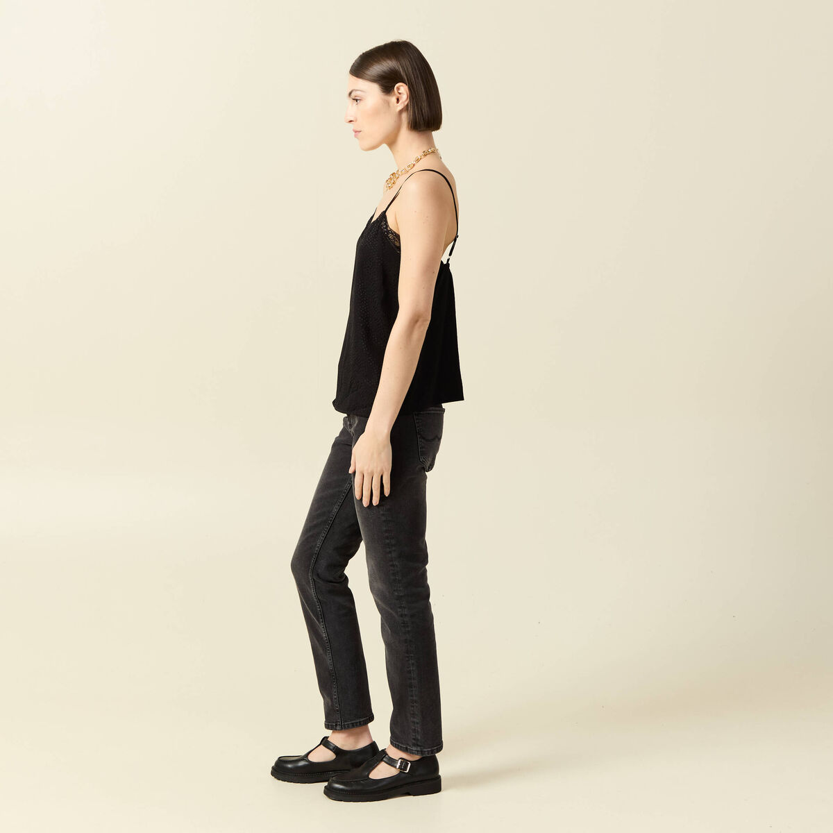 Jeans slim taille standard 7/8&egrave;me denim noir femme