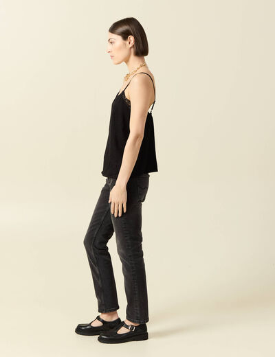 Jeans slim taille standard 7/8&egrave;me denim noir femme