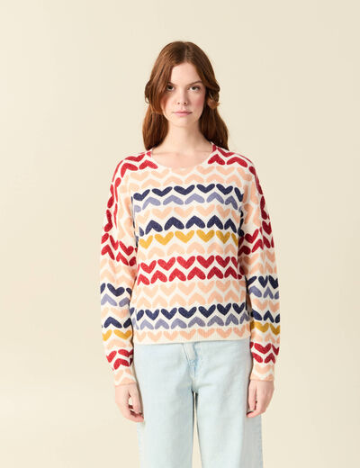Pull col rond manches longues ecru femme