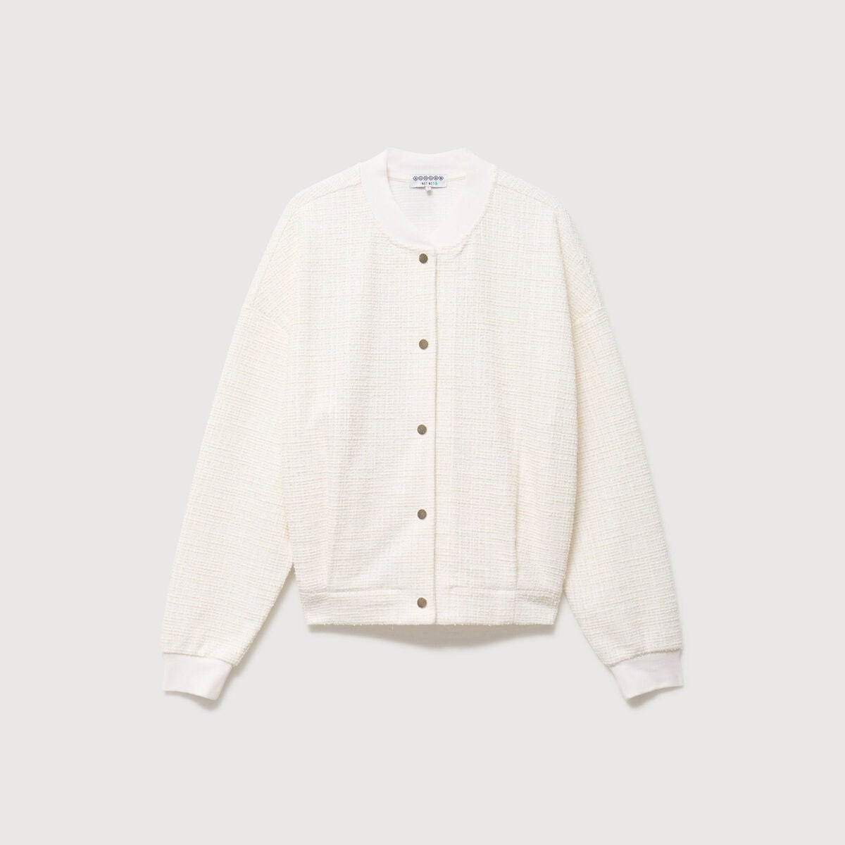 Veste droite manches longues tweed ecru femme