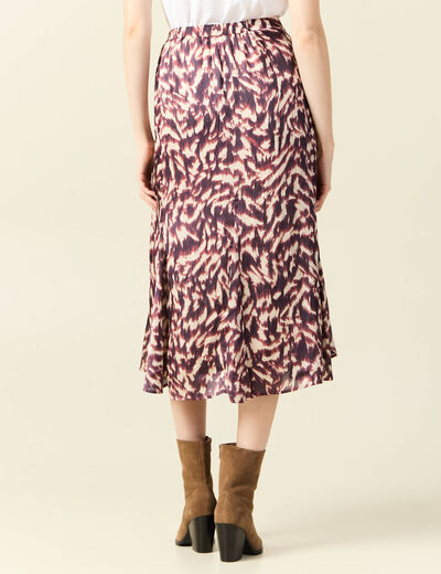 Jupe midi évasée fluide marron femme