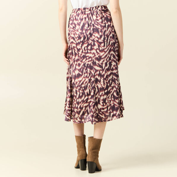 Jupe midi évasée fluide marron femme
