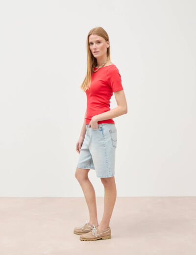 T-shirt ajust&eacute; manches courtes rouge fonc&eacute; femme