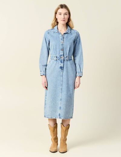 Robe midi droite en jean denim used femme