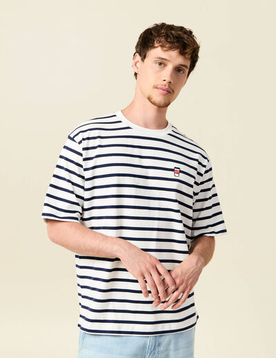 T-shirt oversize brodé en coton blanc homme