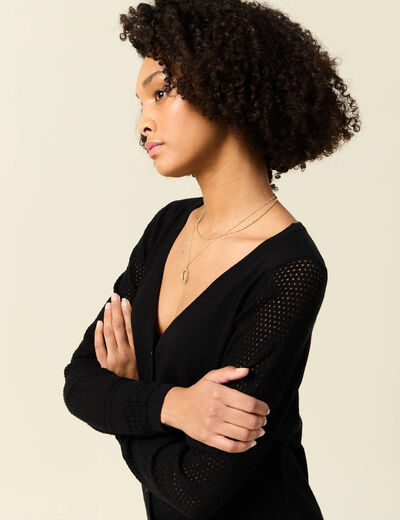 Gilet manches longues boutonné noir femme