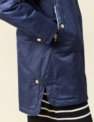 Parka droite à capuche bleu marine femme