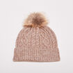 Bonnet tricoté à pompon marron clair femme