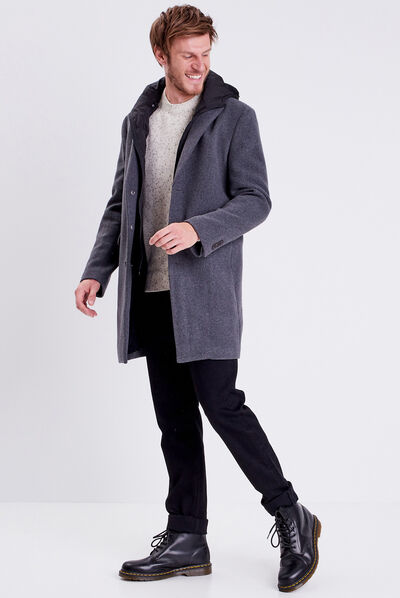 Manteau droit effet 2-en-1 gris homme