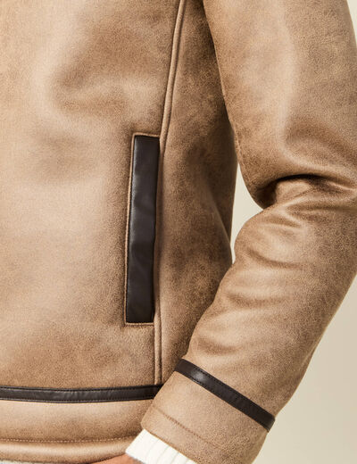 Blouson suédine zippé marron foncé homme