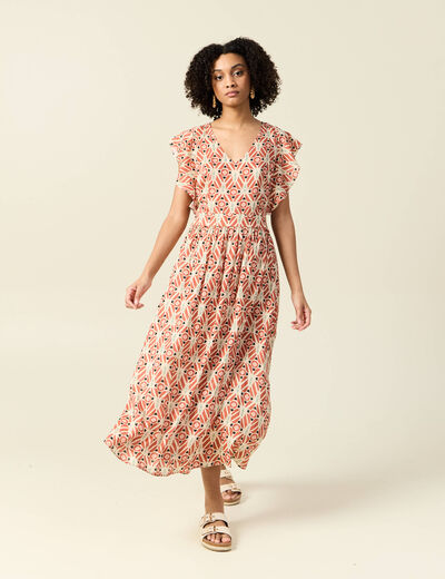 Robe longue droite fluide terracotta femme