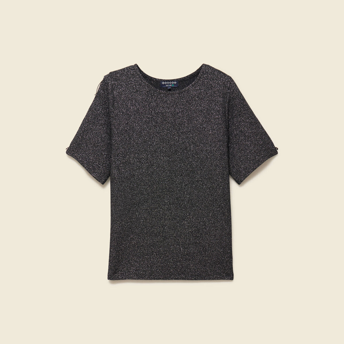 T-shirt manches courtes brillant noir femme