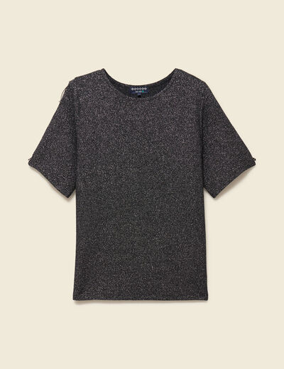 T-shirt manches courtes brillant noir femme
