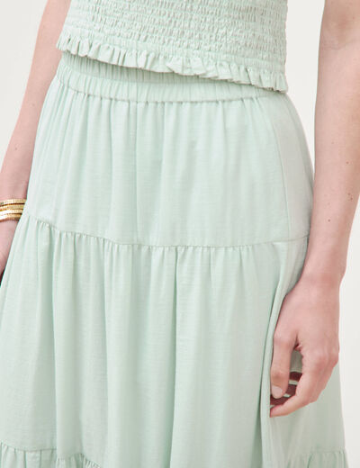 Jupe longue &eacute;vas&eacute;e en coton doubl&eacute;e vert pastel femme