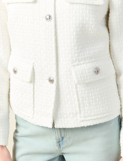 Veste tweed manches longues doublée ecru femme