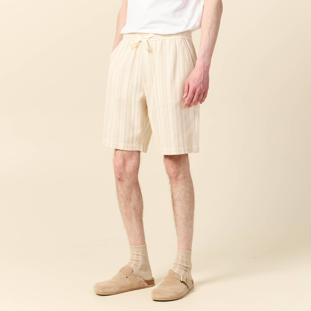 Short droit en tricot ecru homme