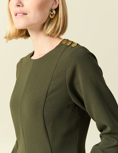 Robe fluide manches longues col rond vert kaki femme