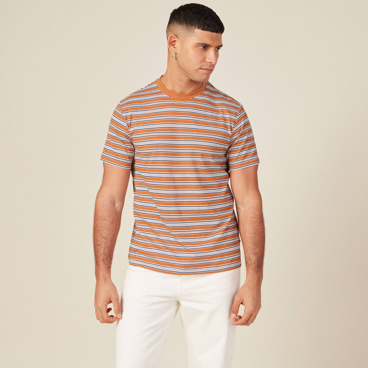 T-shirt manches courtes marron clair homme