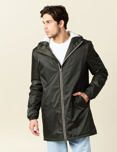 Coupe-vent doublé à capuche vert kaki homme