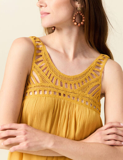 Robe évasée poitrine crochet jaune femme