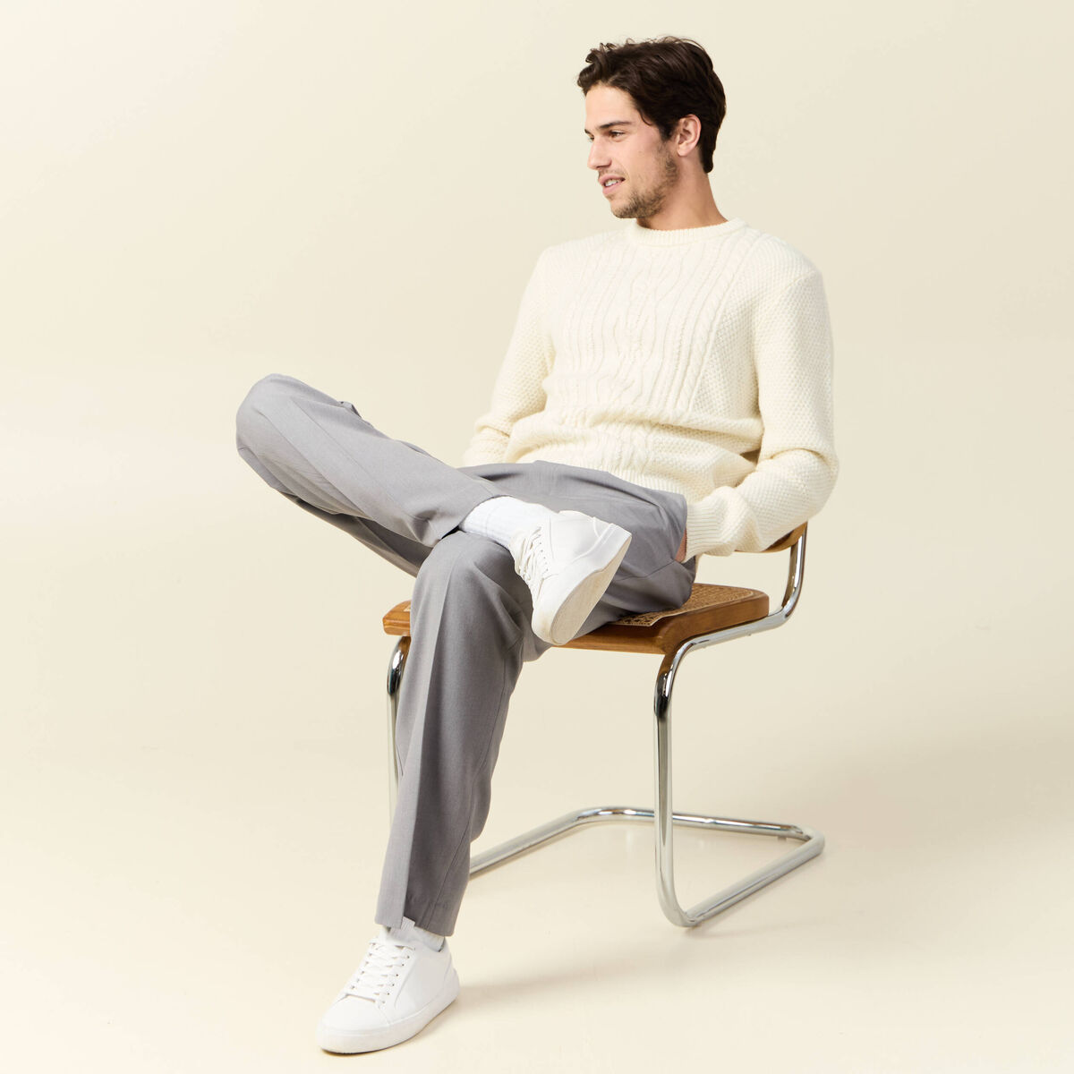 Pull manches longues ecru homme