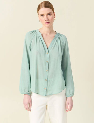Chemise manches longues vert pastel femme