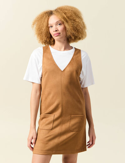 Robe manches tr&egrave;s courtes marron femme