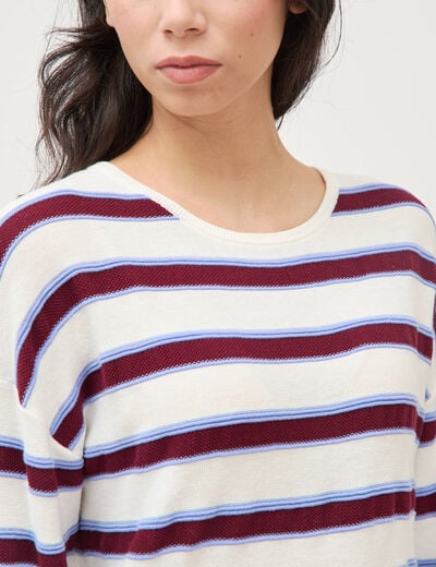 Pull col rond manches longues en coton marron chocolat femme