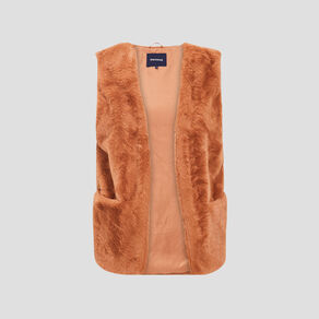 Veste droite fausse fourrure marron femme
