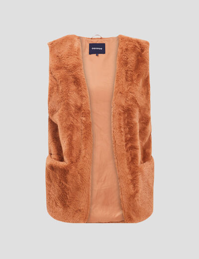 Veste droite fausse fourrure marron femme