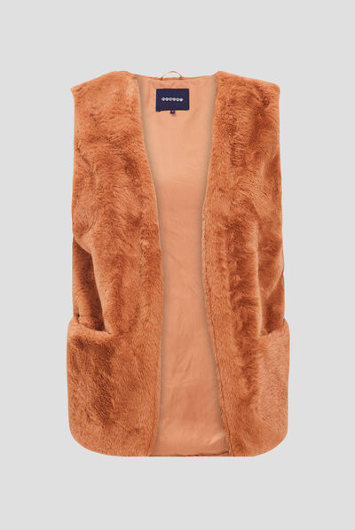 Veste droite fausse fourrure marron femme