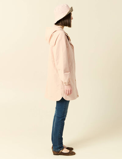 Parka longue à capuche rose clair femme
