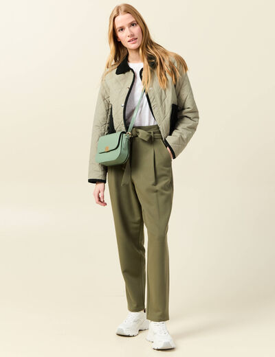 Pantalon carotte ceinturé vert kaki femme