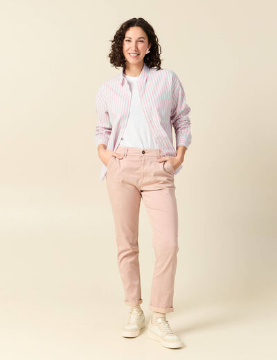 Chino cigarette 7/8&egrave;me taille haute rose clair femme